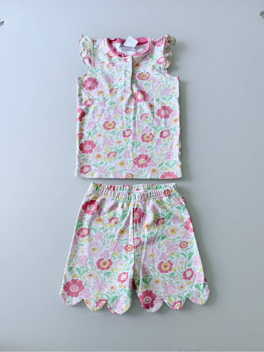 Bella Bliss Pink Floral Sleeveless Pajama Set with Scalloped Shorts Sz 4